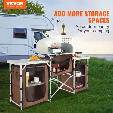 Cuisine de Camping 174x176x46 cm Armoire de Camping Pliable Structure en Alu Grand Comptoir Meuble de Cuisine avec Pare-Brise 5 Com… (1/5)