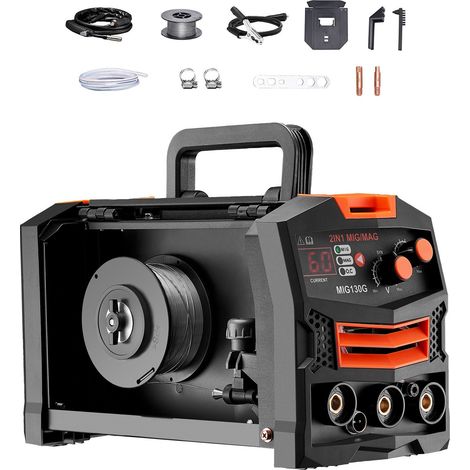 Poste à souder MIG 130A, machine 2-en-1 avec/sans gaz, technologie IGBT, écran digital, portable et synergie. (1/5)