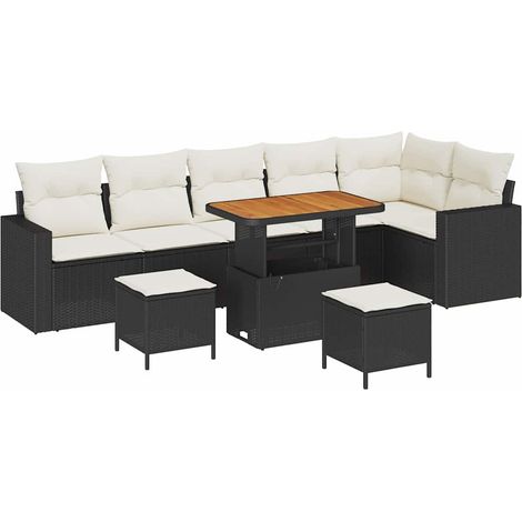 Garden Sofa Set with Cushion 11 pcs Black and Cream Poly Rattan vidaXL