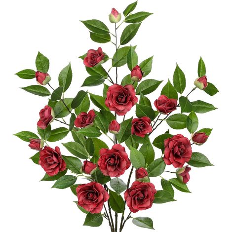 Fiori Artificiali Camelia Set da 3 Pezzi Realistici Rosso 95 cm (1/5)
