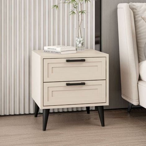 Comodino con 2 cassetti colore cashmere e pidei neri 50x45x52H cm - Styril
