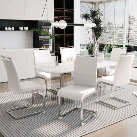 Chaise salle à manger dossier haut métal blanc HAVRYA (1/4)