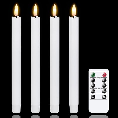 Konische LED-Kerzen – 4er-Set – Echtes weißes Wachs – Timer und Fernbedienung – Hochzeits- und Wohndekoration – 25 cm (1/5)