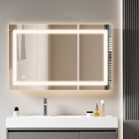 Badspiegel LED Badezimmerspiegel 60x80 cm Wandspiegel, Spiegel mit Beleuchtung Touch-schalter Kaltweiß 6500k