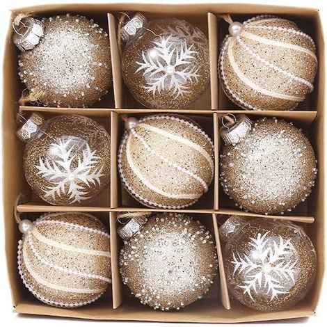 Lot de 9 boules de Noël élégantes XXL remplies - Diamètre : 8 cm - Couleur champagne - Boules de Noël - Décoration de Noël (variante 3) (1/5)