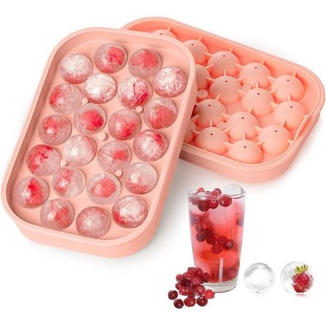 Stampo per cubetti di ghiaccio da frigorifero - Set da due pezzi - Stampo in silicone per sfere di ghiaccio con coperchio - Senza BPA - Facile da rimuovere - Crea i tuoi cubetti di ghiaccio rotondi - 