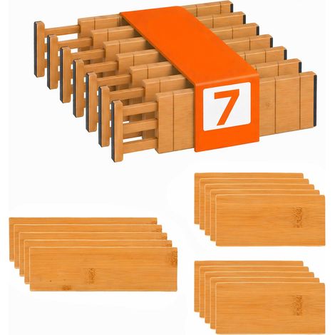 Relaxdays separadores de cajones, set 22 piezas, ajustable 43,5–56,5 cm, organizador con tabiques, bambú natural