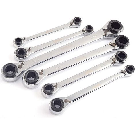 Clé À Cliquet Réversible 4 En 1 - Têtes 4 5 6 8 Mm - Poignée Flexible À Rotation - Pour Espaces Restreints - 1 Pièce (1/5)