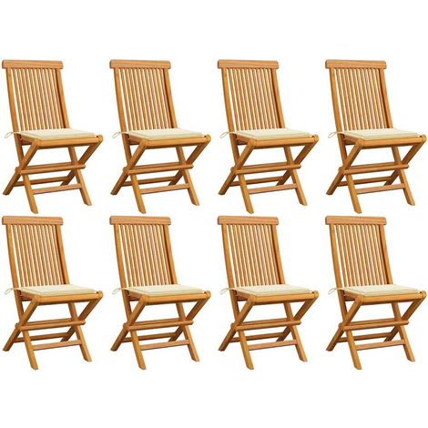 vidaXL Sillas plegables con cojines color crema, 8 unidades, madera maciza de teca. (1/5)