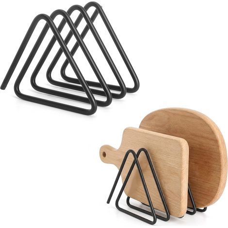 Support planche à découper 2 pièces Rangement couvercle casserole et poêle en métal antidérapant Range couvercle cuisine pour tiroir, plan de travail ou évier (1/5)