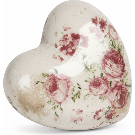 Coeur décoratif céramique motif roses 11x11x4cm
