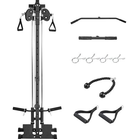 Machine de tirage vertical LAT, poulie 3-en-1 pour rowing, équipement fitness maison réglable en hauteur 18 niveaux, fixation murale, charge 227kg, tour dorsale pour entraînement complet, bras unique (1/5)