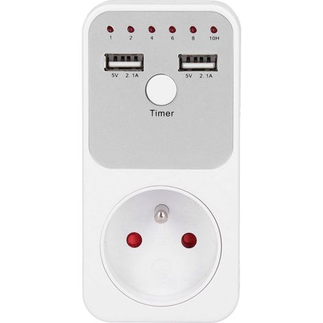 Ortviai Prise avec Minuterie Numérique USB 1–10 h, 2 ports USB, matériau ABS, précision ±3 min (1/5)