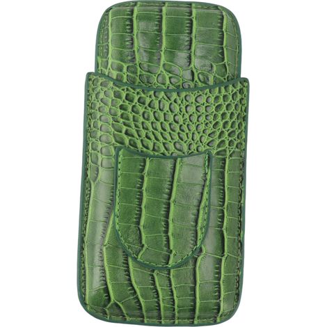 Étui à cigares en cuir 3 doigts fini givré vert, étui de transport portable pour voyage randonnée (1/5)