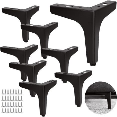 Lot de 8 Pieds de Canapé Metal 13 cm, Pieds de Table Basse Métal Charge Jusqu'à 600 KG Pied de Meuble Noir, Support de Table en Fer Forge/Sofa (1/5)