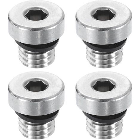 BUNTHAUS Lot de 4 bouchons de tuyau en acier inoxydable 304 M8 x 1,25 - Filetage mâle métrique - Capuchon à tête hexagonale - Avec anneau d'étanchéité pour tube d'air, eau, huile et gaz