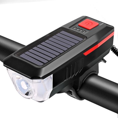 Ortviai Phare avant vélo solaire rechargeable USB avec klaxon 120 dB – Éclairage puissant pour cyclisme nocturne (1/5)