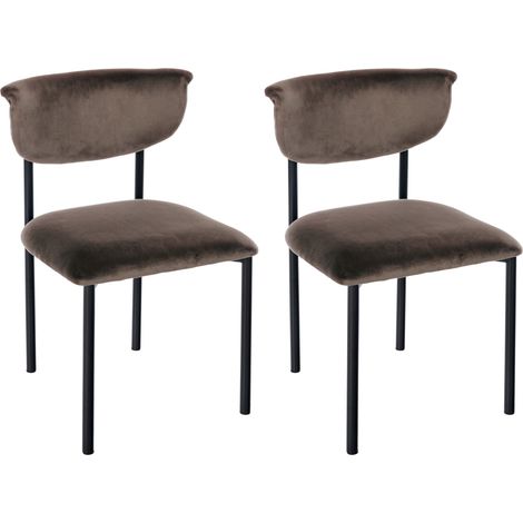 Lot de 2 chaises de salle à manger élégante lignes épurées assise galbée velours marron et métal noir 100007387 (1/4)