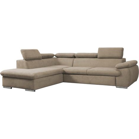 Divano letto angolare con contenitore in tessuto Beige - Angolo a sinistra - FABIEN