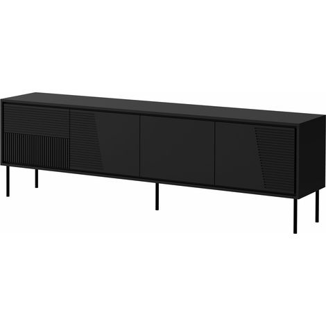 Mueble TV Charlotte 209, Negro, Número de puertas: 0, Número de cajones: 0, 200x61x38cm (1/4)
