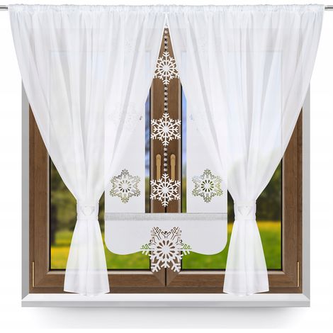 Tenda moderna R7, set natalizio, pannello con motivo a fiocchi di neve, 400 x 145