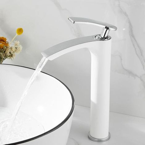 White and chrome waterfall faucet for washbasin, modern design hot and cold bathroom mixer tap (1/5)