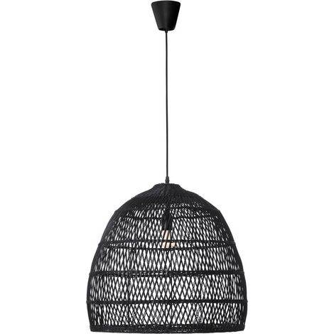 Merano Arbor 53cm Dome Suspension Plafonnier Fer, Rotin, Couleur Noir,
