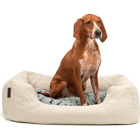 lionto Hundebett Hundekissen Hundekörbchen mit Wendekissen meliert Größe M 80x60 cm Farbe beige (1/5)