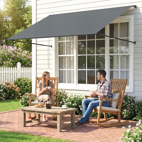 Store banne manuel auvent rétractable Inclinaison réglable 195 x 120 cm protection UV aluminium polyester gris foncé