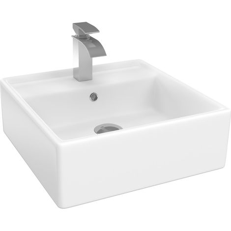 Vasque à poser carrée en céramique blanche L. 41 x l. 41 x H. 15,5 cm