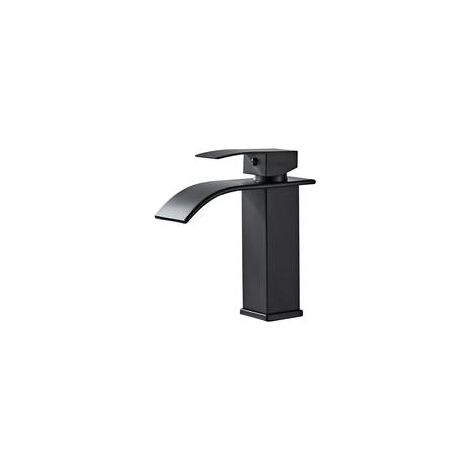 Robinet cascade pour eau chaude et froide, robinet à bec large en acier inoxydable noir pour balcon, robinet de comptoir simple (1/3)