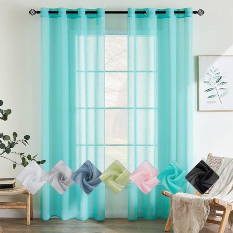 Couleur Pure Rideaux De Fenêtre Transparents Lisse Panneaux Voile De Fenêtre Rideaux Élégant Traitement pour Chambre Salon Rideaux à Oeillets 2 Panneaux 140x145cm Turquoise (1/5)