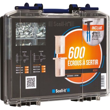 Scell-It – Coffret pince manuelle M3-M6 avec 600 écrous à sertir – Fixations rapides pour métal et plastique – Kit complet pour professionnels (1/5)