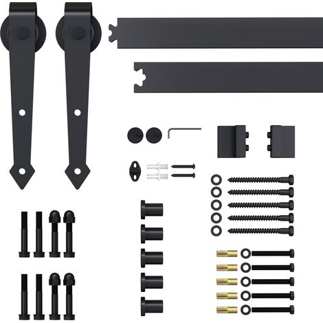 Schiebetüren-Beschlagsatz 200 cm Komplett-Set mit Schienen, Rollen, Anti-Sprung-Vorrichtungen, Türstopper, Schiebetürsystem aus Kohlenstoffstahl Schwarz Aosom