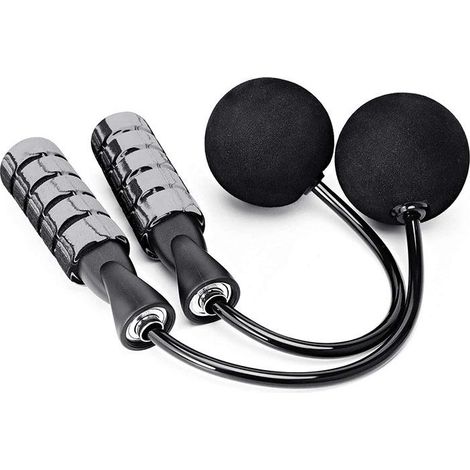 Corde à sauter sans fil pour fitness - grise, antienchevêtrement, lestée avec poignées en mousse mémoire pour hommes, femmes et enfants (1/5)