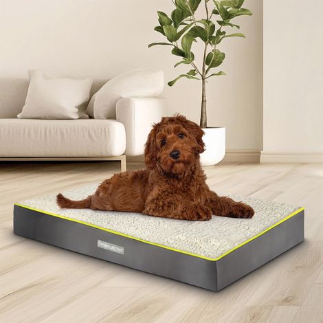 Dreamcatcher Grey Large Dog Bed Orthopaedic Flat Crate Pet Mattress 89x56x9cm, Removable Washable Cover (1/5)