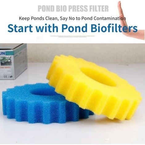 CPF-2500 Filterschaumstoffe für CPF-Teichfilter – Biologischer Filterschaum für CPF-Filter, Filterschwamm mit doppelter Dichte (2 feine gelbe Schwämme & 2 grobe blaue Schwämme, Ø 23 cm) (1/5)