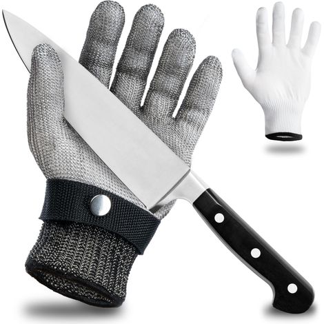 Gant de protection anti-coupure- grand confort & coupe sûre - pratique, facile à nettoyer & convient pour les aliments - gant en coton inclus (L) (1/5)