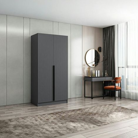 Armoire penderie design gris rainuré - 2 portes BYRON (1/5)