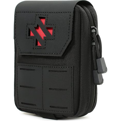 Borsa medica tattica - Kit di pronto soccorso staccabile e IFAK, compatibile con Molle, nylon 1000D, chiusura ad anello a D (nera)