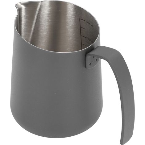Brocca per montare il latte, lattiera, per latte art o per caffè a vapore in acciaio inox 304 con beccuccio angolato e graduazioni, ideale per bar o cucina, 500 ml, colore nero. (1/5)