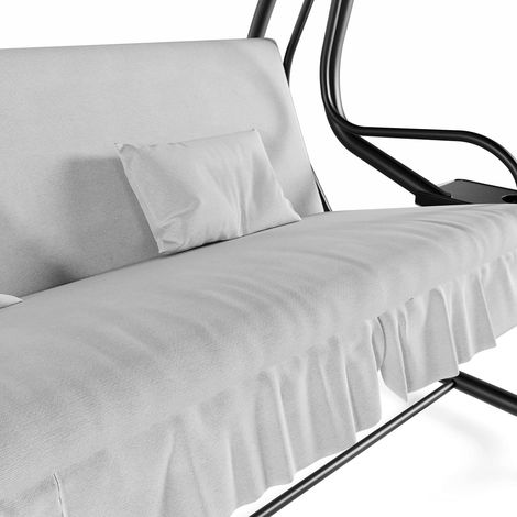 Dondolo 3 Posti Reclinabile Madeira Tettuccio Parasole Regolabile Cuscini Imbottiti Diventa Letto Struttura Robusta In Acciaio Verniciato Giardino Esterno Balcone Terrazzo 200 x 120 x 160 cm Beige - C