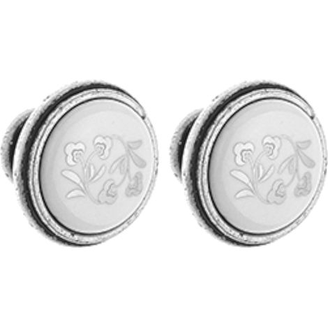 2x Bouton de tiroir finition argent étain porcelaine céramique motif fleur 35 mm avec vis Meuble Vintage Antique Style Porte Poignée Commode Armoire Maison (1/3)