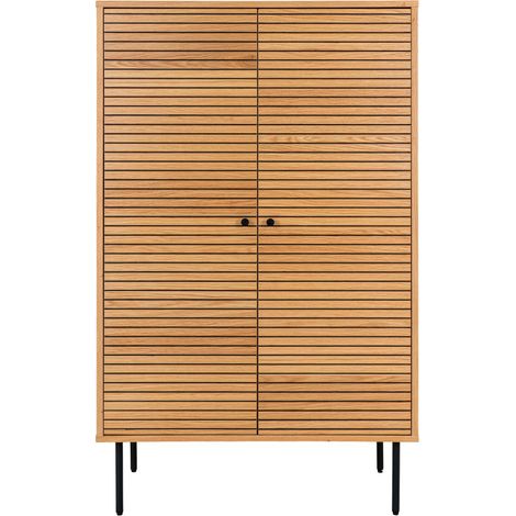 Buffet haut 2 portes en bois et métal H130cm - Bois clair - KYOTO (1/5)