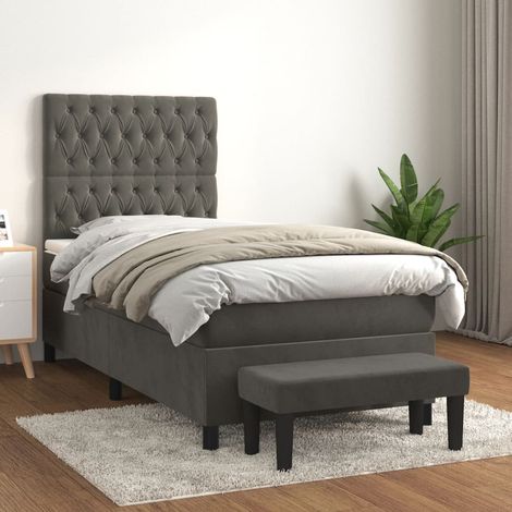 Lit simple  Lit à sommier tapissier avec matelas  Lit Adulte Gris foncé 100x200 cm BVM22768 (1/5)