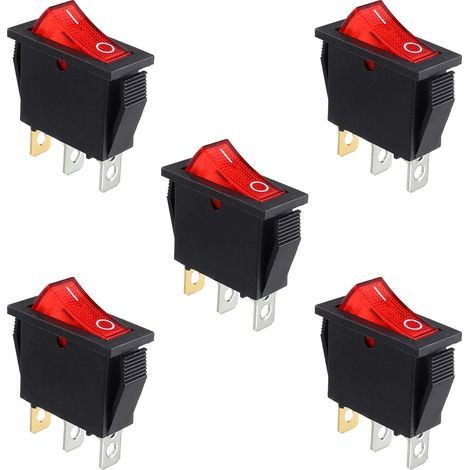 Interruptor basculante iluminado rojo de 5 piezas, interruptor basculante de 3 pines y 3 posiciones ON/OFF para embarcaciones, compatible con corriente alterna de 250 V/15 A y 125 V/20 A (KCD3-101) (1/5)
