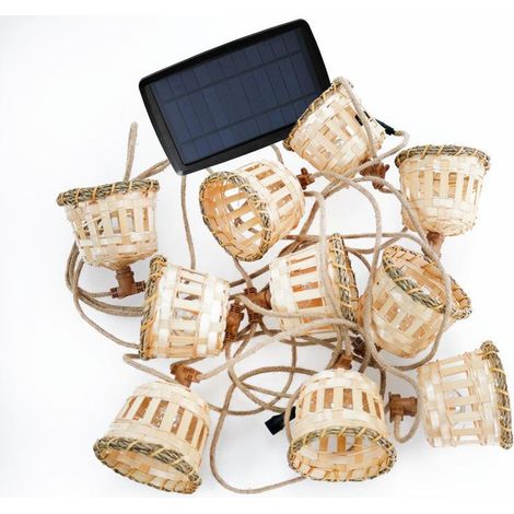 LED Solarlichterkette 2700 K warmweiß 5m lang Bambus Lampenschirme IP44 Modern Außenlichterkette Garten Terrasse (1/2)