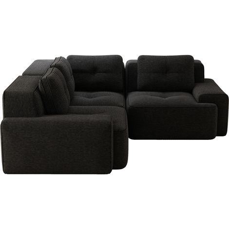 Canapé modulaire d'angle en velours côtelé noir, confortable et sans assemblage (1/5)