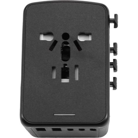 Adaptateur de voyage international avec prise secteur, adaptateur secteur universel, 3 ports USB + Type-C, compatible avec de nombreux pays.