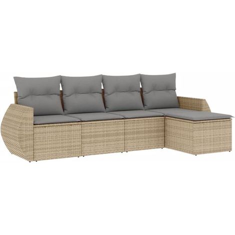 Ensemble de Meubles de Jardin en Rotin 5 Pièces, Couleur Beige avec Coussins (1/5)
